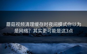 蘑菇视频清理缓存时夜间模式你以为是网络？其实更可能是这3点